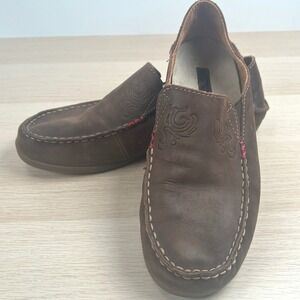 OluKai Nohea Nubuck Leather Slip On Loafers Womens 8 Dark Java Casual 20174-4834